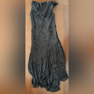 Women’s Y2K Midi Cowl Neck Elegant Black Beaded Floral Dress